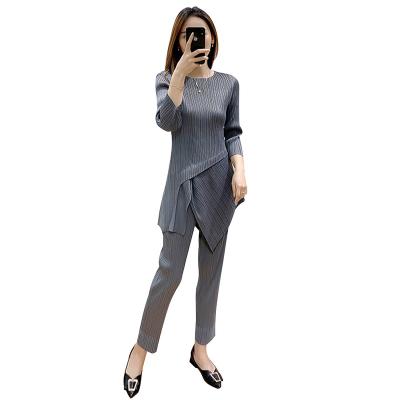 China FXZ Breathable Shape Korean Style Women's Clothing Sheath Long Solid Color Two Piece Suits Female Irregular Pleated Pant Suit for sale