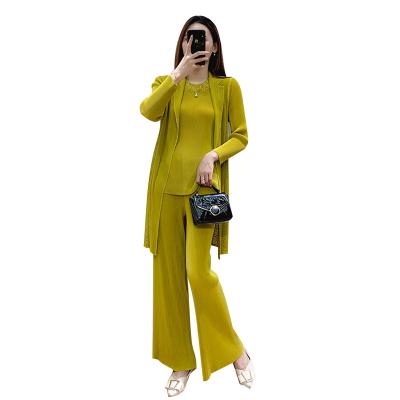 China 100% Polyester Fabric Plus Size FXZ Casual Pleated Womens Plus Shell Three Piece Pants Suit for sale