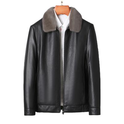 China QUICK DRY Good Quality Winter Mens Cowhide Genuine Leather Jacket Coats Fur Striped Fur Coat Fur Jacket for sale