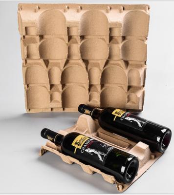 China Waterproof 2 Bottle Wine Shipper Tray Holder Complete Heavy-Wall Wine Packaging Molded Eco-Friendly Pulp Products Wine Cradle Shipper for sale