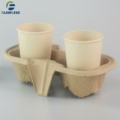 China 4 Compartments Biodegradable Coffee Paper Cup Carrier Tray Disposable Pulp Holder For To Go Trolley for sale