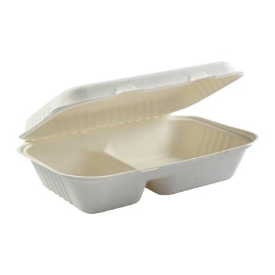 China Food 2 Section Molded Fiber Hinged Lid Containers Paper Products Manufacturer for sale