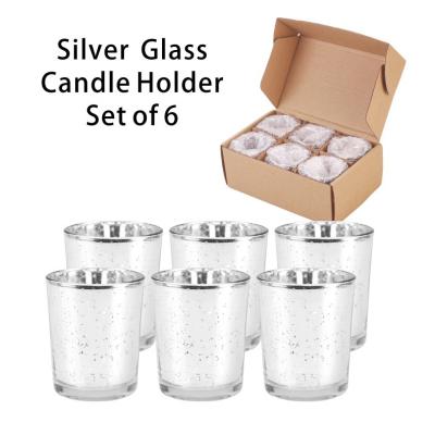 China Candle holder set plating glass electroplating glitter color small candle jar for wedding decoration for sale