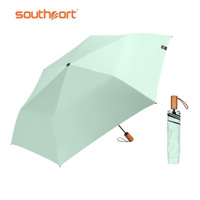 China Wind Resistance Southport UV Protection 3 Fold Wood Handle Golf Umbrella for sale