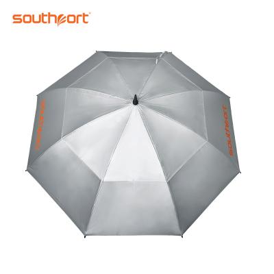 China Wind Resistance Golf Umbrella Carbon Fiber 30inch Double Layer Silver UV Coating Umbrella for sale