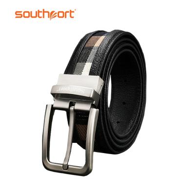 China Turn Buckle Mens Leather Belt Cowhide Belt Buckle Lattice Removable Belt for sale