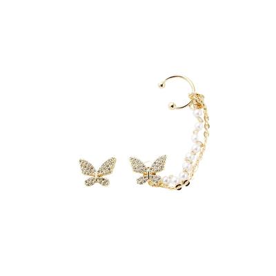 China 925 Plus FASHIONABLE Asymmetrical French Silver Needle Single Chain Earrings Use Real Gold Charm Butterfly Plated Earrings for sale