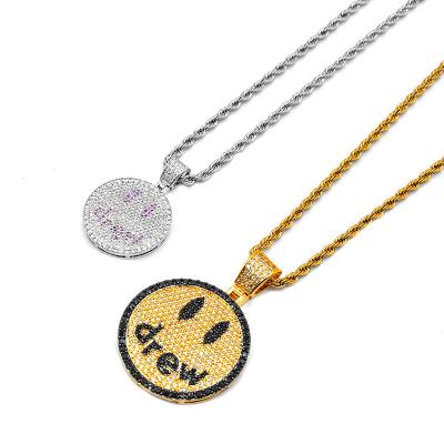 China FASHIONABLE Justin Bieber Drew Diamond Kanye's Smiling Face and Couples Necklace Rhinestone Pendant Copper Necklace for sale