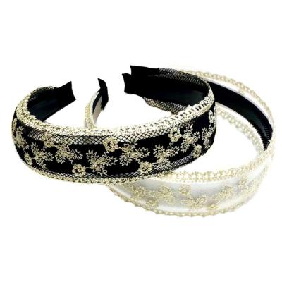 China Newest Fashionable Korean Version Premium Newest Quality Black And White Beautifully Embroidered Fairy Jewelry Lace Hair Band for sale