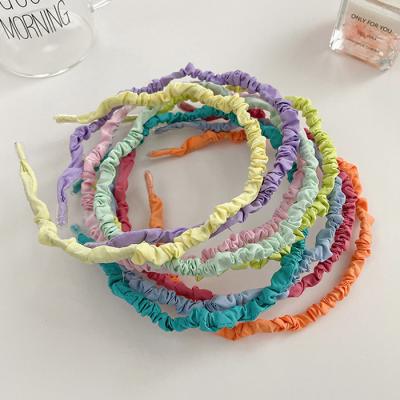 China 2021 Wholesale Fashionable Jewelry Factory Designer Headbands Candy Color Cloth Pleated Thin Headband For Girls for sale