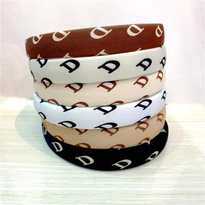 China 2021 fashionable jewelry new arrival hair accessories headband 6 color letter D printed sponge headband for ladies for sale