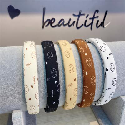 China 2021 Simple Women Smiley Print Sponge Headband For Cartoon Jewelry New Arrival Fashionable Korean Women's Hair Accessories for sale