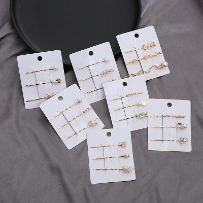 China 2021 Fashion Temperament Jewelry Hair Accessories Trendy Gold Plated Hairpin Set Rhinestone Pearl Hair Clips For Girls for sale