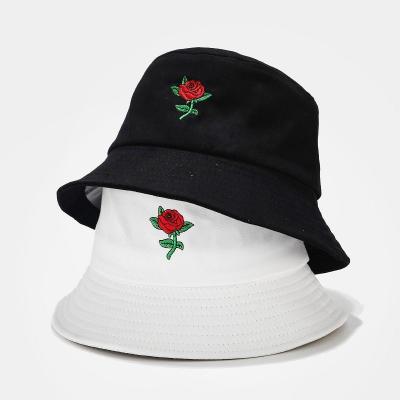 China Free Shipping Wholesale Custom Character OEM Fascinators Hat For Women With Bucket Hat Red Rose SPF Embroied Black Rose Hats for sale