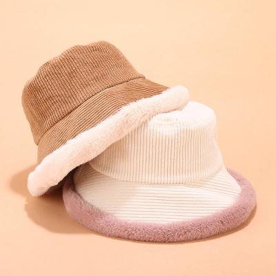 China Free Shipping Character Winter Hats New For Women Classic Furry Corduroy Bucket Winter Hat Pink Peach Winter Warm Hat Bulk for sale