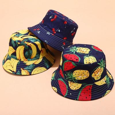 China Sombrero de gorra de pescador tropical fruit image pattern disigner floral print swimwear with bucket hats two tone bucket hat sets for sale