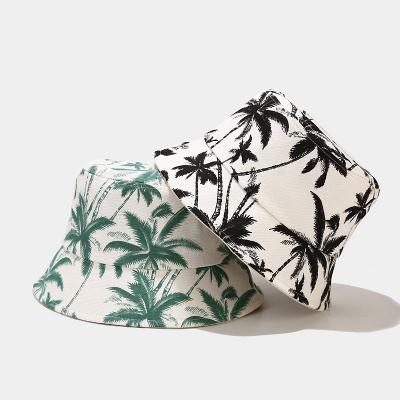 China Parsly sun hat free sublimation free shipping coconut tree palm bucket hats print logo blank custom logo for sale