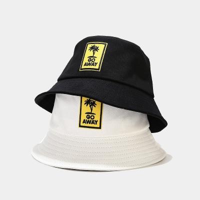 China Free Shipping Wholesale Picture Ready To Ship Custom Logo Ladies Yellow Blue Purple Coconut Trees Stretching White Rattan Bucket Hat for sale