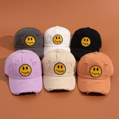 China COMMON Free Shipping Wholesale Smile Face Hat Embroidered Hat Smile With Smile Face Customize Distressed Dad Hats With Ripps Women for sale