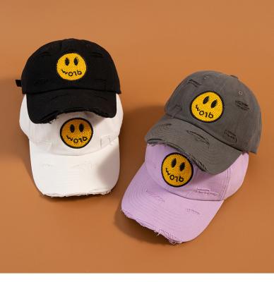 China Wholesale Custom Happy Embroidery Logo 6 Panel Smile Face Hat Dad Hats COMMON Free Shipping Distressed Hats Women Distress Hats for sale