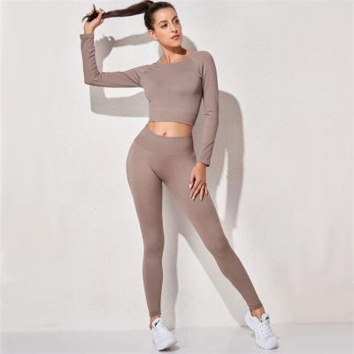 China New Arrival Breathable Sports Crop Leggings Gym Solid Color Yoga Set Clothes Nylon Fitness Tracksuit Workout Set for sale