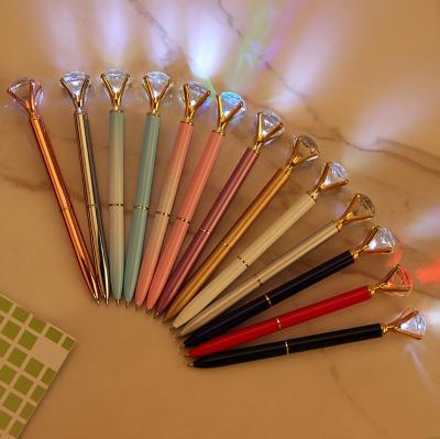 China Writing and Reading in Dark LED Light Diamond Pen Fashion Advertising Promotion Metal Large Ballpoint Pen with Crystal Diamond Light Pen for sale