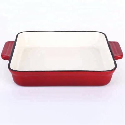 China Sustainable Cast Iron Rectangular Shallow Saucepan In Color Enamel Coating Cast Iron Dish for sale