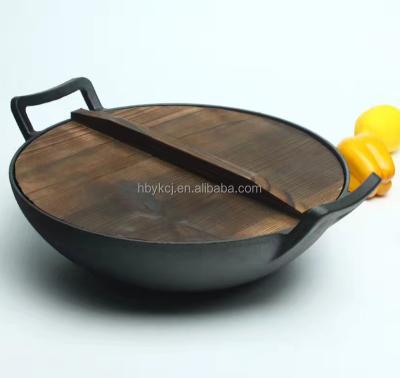 China Pre-Seasoned Cast Iron Wok Induction Wok Pre-Seasoned Home Cooking Wok With Handles Cookware for sale