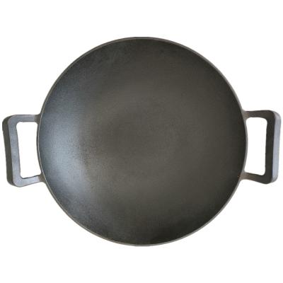 China 32cm 34cm 36cm Diameter Sustainable DISA Made Cast Iron Wok Flat Bottom Cast Iron Cooking Pre-Seasoned Cast Iron Liner Wok Pots Wok for sale