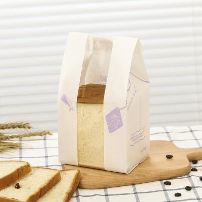 China Recycled Materials RTS Customized Supplied Grease Oil Proof Hamburgers Baguette Bread Brown Kraft Paper Bakery Bags With Clear Window for sale