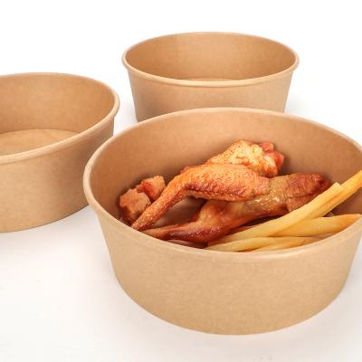 China 450/750/900/1000/1200/1300ML Food Grade Brown Kraft Paper Waterproof Takeaway Waterproof Bowl With PP Lid for sale