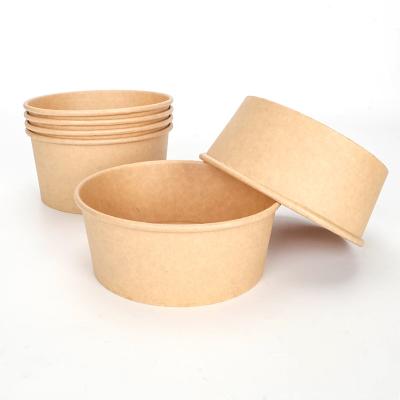 China Food Grade Brown 450/750/900/1000/1200/1300ML Waterproof Eco-friendly Kraft Takeout Bowl With PP Lid for sale