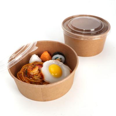 China Eco Food Grade 450/750/900/1000/1200/1300ML Brown Kraft Paper Waterproof Takeaway Bowl With PP Lid for sale