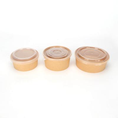 China 450/750/900/1000/1200/1300ML Eco-friendly Deli Food Grade Brown Kraft Paper Bowl Waterproof With PP Lid for sale