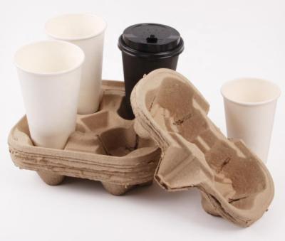 China 2021 Recyclable Packaging Recyclable Drink Coffee Carriers Molded 2 4-Compartments Paper Tray Cup Holder for sale