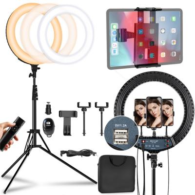 China Home Lighiting Use JACKYLED Factory Supply 18 Inch Remote Portable Rechargeable Anti-glare Selfie Ring Light for sale