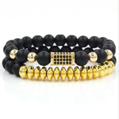 China 2020 Hiphop Gentleman Bead With CZ Charm 2 Black Jewelry Set Men's Bracelet for sale