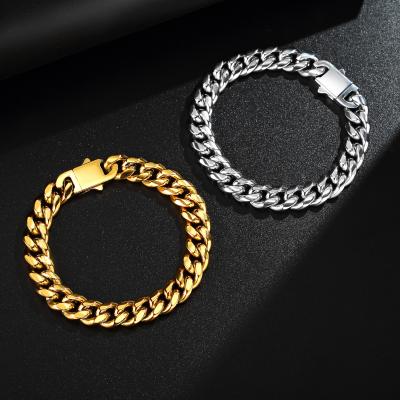 China Punk Cuban Chain Bracelets Silver/18K Gold Plated Jewelry Stainless Steel Nickel Free Necklace For Men for sale