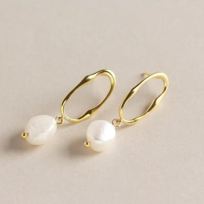 China Elegant BOHEMIA Korean Style Drop 18k Gold Plating Sterling Silver Pearl Earring Hook For Girl for sale