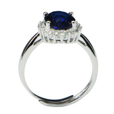 China Luxury Luxury S925 Ring Women Blue Bling Crystal Silver Couple Jewelry For Lover for sale