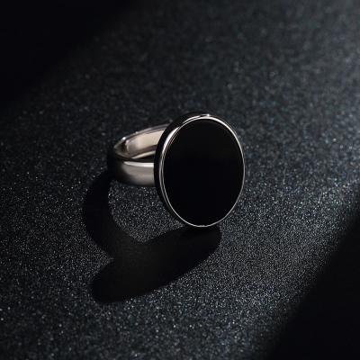 China CLASSIC 925 Sterling Silver Simple Elegant Adjustable Vintage Black Agate Women Ring for sale