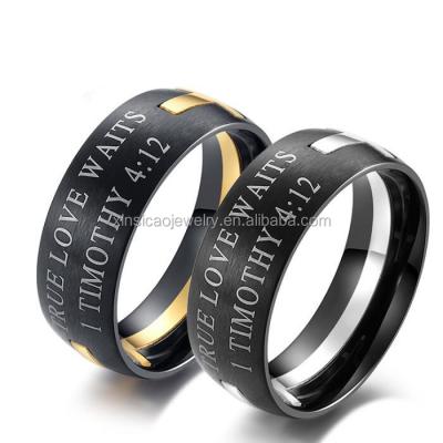 China Stainless Steel Cross Ring True Love Waits 1 Timothy 4:12 Stainless Steel Can Take Down Fashion Wedding Jewelry Gift for sale