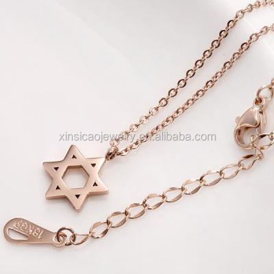 China Custom Made Good Quality Rose Gold Mini Tiny Stainless Steel Star of David Pendant Necklace For Women and Girl for sale