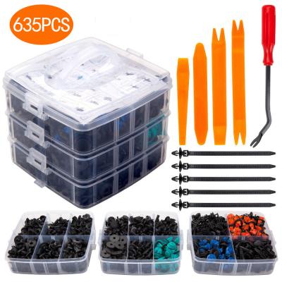 China Automotive Car Auto Body Clips 635Pcs Car Push Stopper Clips /Auto Fasteners Assortment Clips Rivet Stopper Kit With 5 Tools + 5 Straps for sale