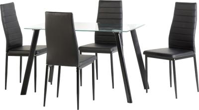 China hot sell rectangle clear tempered glass dining table and chairs xydt-269&xydc-222 for sale