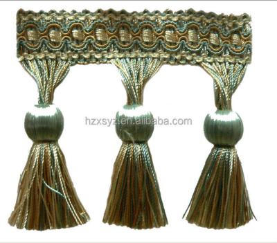 China Easy To Wear New Design Polyester Tassel Fringe Used For Decorative Home Textile Curtain Fringe Trim for sale