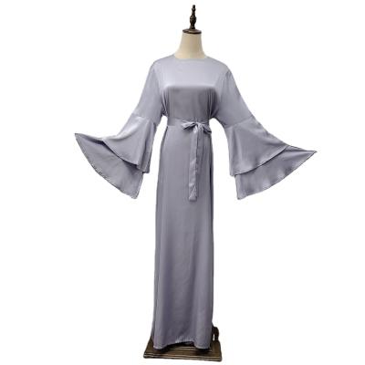 China Hot Sales Limanying Polyester Abaya Woman Long Muslim Abaya Robe Dubai Robe Satin Abaya With Belt for sale