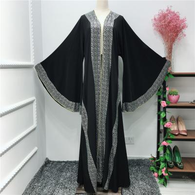 China Polyester Limanying Supply High Quality Solid Color Middle Eastern Muslim Dress Dubai Stone Modern Open Kimono Shinning Abaya for sale