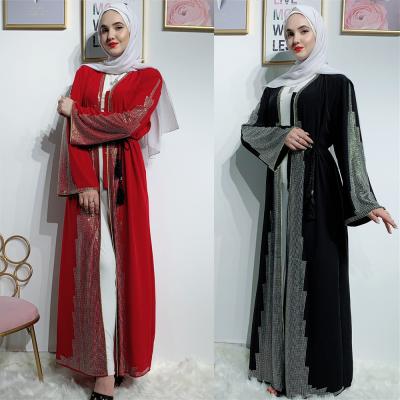 China High Quality Pure Color Diamond Robe Dress Muslim Kimono Abaya Middle East Dubai Oman Kimono Cardigan Kimony Supply Polyester for sale