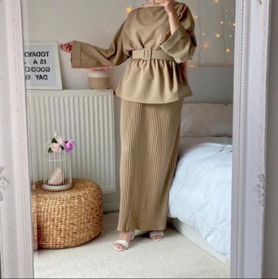 China Limanying Women's Solid Color Pleated Skirt Islamic Clothing Muslim Abaya Polyester Polyester Elegant Stretch High Waist Pleated Skirt Suit Dress for sale